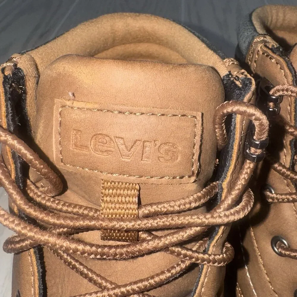 Levi's Boys Brown Lace-Up Ankle Boots Round Toe Solid Size US 1 Very Clean